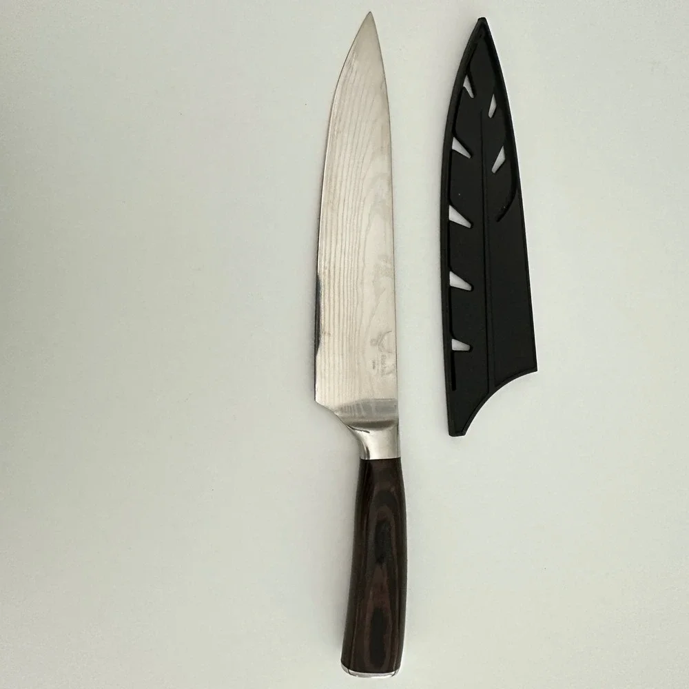 Groovetech Santoku Knife 7 inch Non-Stick Grooved Blade with Sheath Silver Black